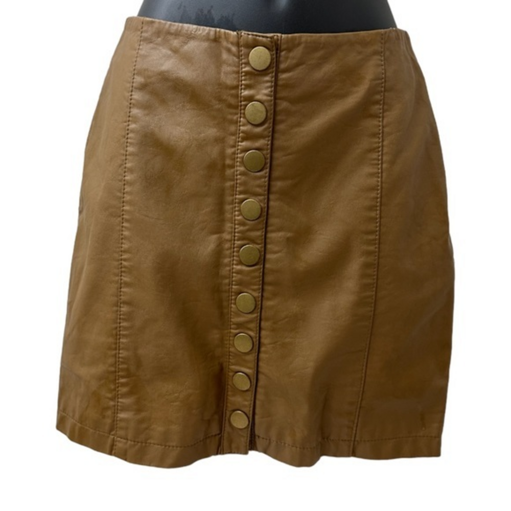 Free people faux leather full button front skirt size 0 (590)